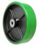Semi steel wheels in green on white background
