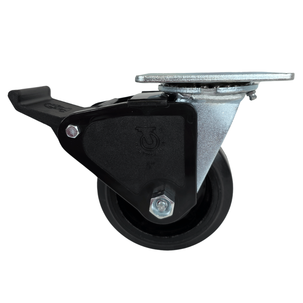 5" x 2" Rubber on Nylon Caster with TKB Face Contact Brake - Image 3