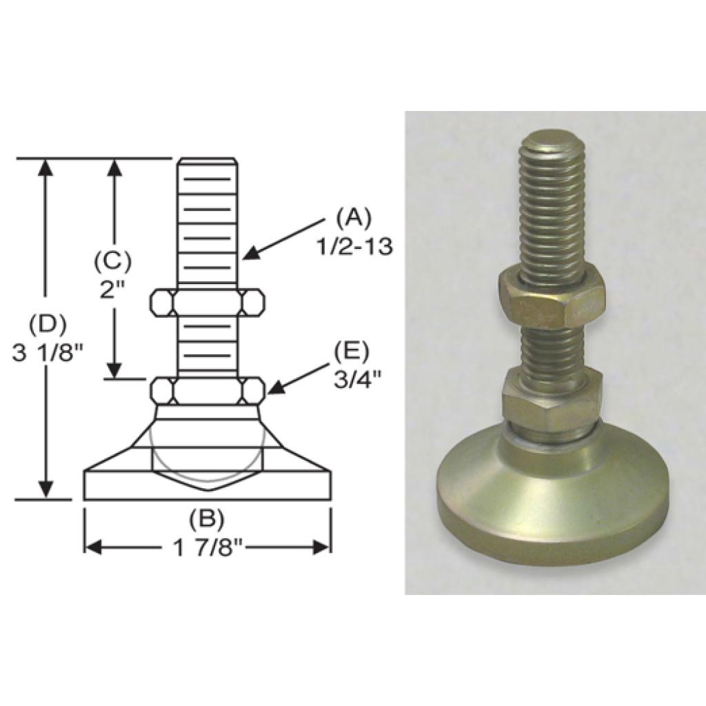 1/2-13 x 2" Thread Length, 1-7/8" Base dia., Steel Swivel Base, Cap 5000 lbs.