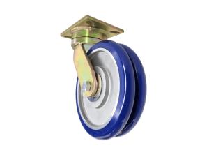 8" x 2" Kineti-Glide Duo Dual Wheel Kingpinless Extended Swivel Lead Caster, 4-1/2" x 6-1/4" Plate, 2,400 lb