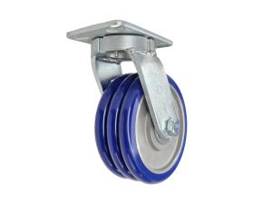 8" x 3" Kineti-Glide Trio Triple Wheel Kingpinless Caster, 4-1/2" x 6-1/4" Plate, 3,250 lb