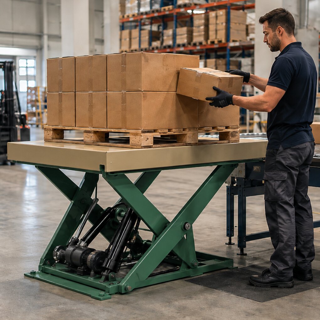 Lift table in warehouse